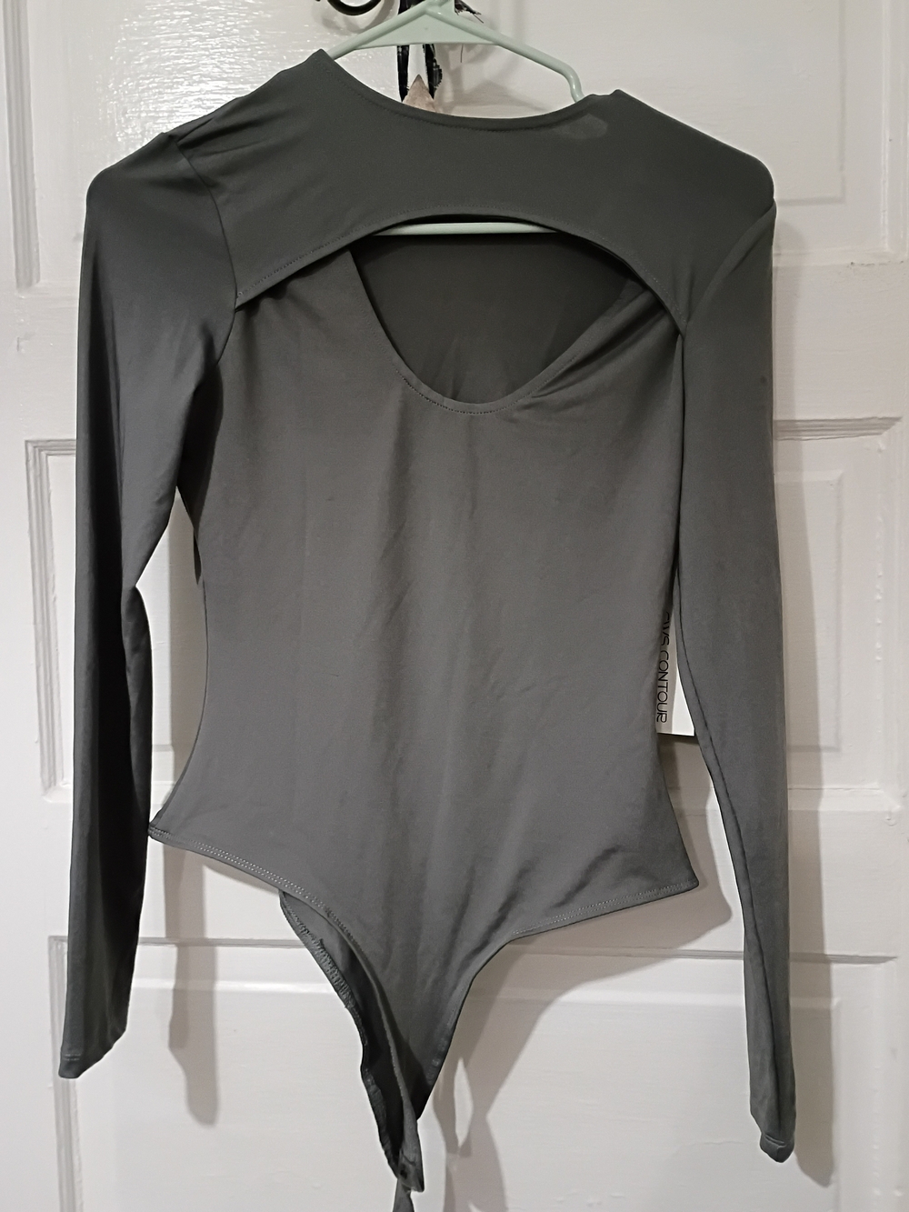 Long-Sleeve Gray Cutout Bodysuit - Women's Small Nwt